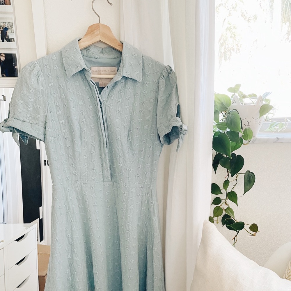 Gal meets glam for Anthropologie | Judith eyelet tie sleeves blue midi dress 🌸